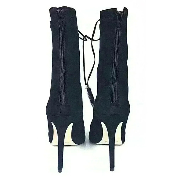 Steve Madden Piper Suede Nubuck Tassel Boots Lace Up Heels Black Size 7.5 - Picture 2 of 7